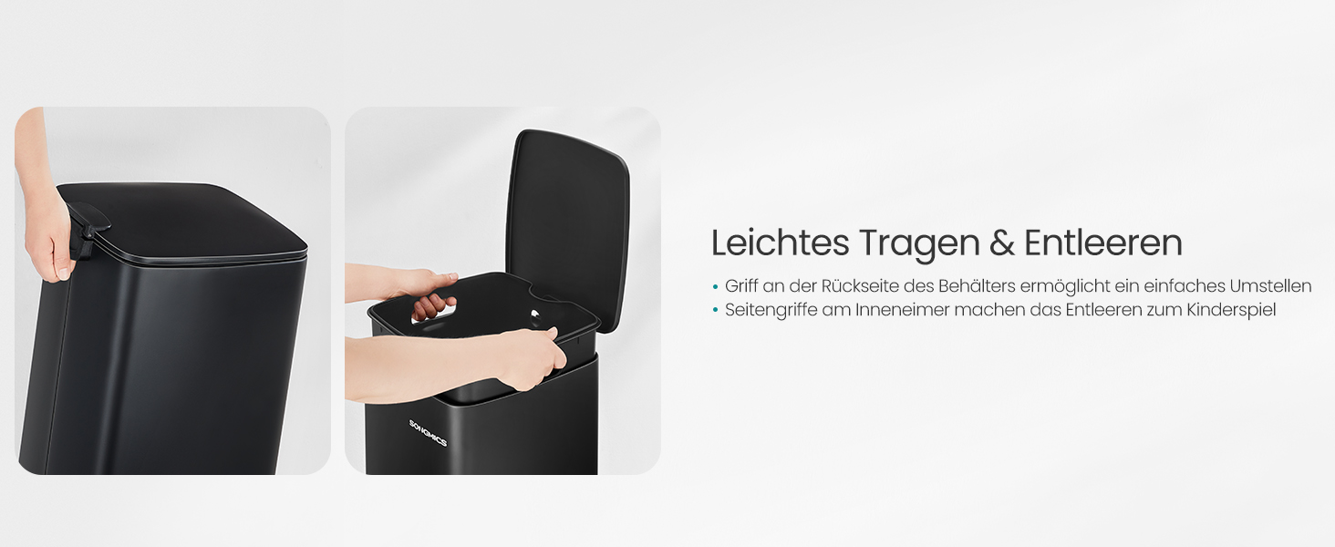 Сміттєве відро SONGMICS для кухні з механізмом закривання Softclose, 30 л, чорний (LTB592E01)