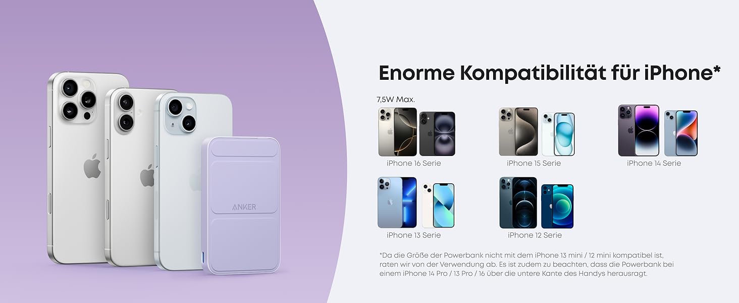 Anker MagGo Powerbank 5000mAh з магнітним з'єднанням, USB-C, для iPhone 17/16/15/14/13/12 (лавандовий)