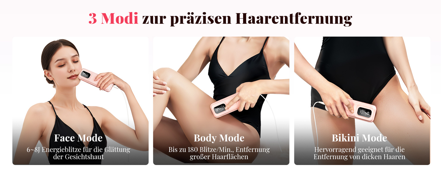 Пристрій для епіляції IPL Laser - Безболійна епіляція вдома: 9 рівнів, 999 900 імпульсів світла для тіла, обличчя та бікіні. Рожевий колір