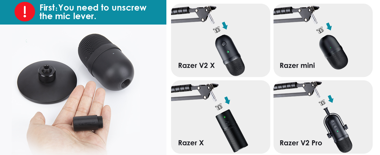 Тримач для мікрофона YOUSHARES Seiren V2 X: сумісний з Seiren Mini, V3 Mini/Chroma, Razer Seiren V2 X/Pro, Seiren X. Тримач з кабелями, стійка для стрімінгу та геймінгу