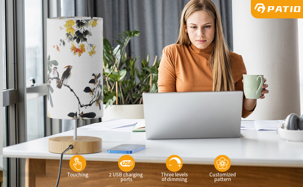 Настільна лампа GPATIO з USB-портами, торшер для спальні, дитячої кімнати, вітальні, приглушення торканням, декоративна лампа з принтом, LED