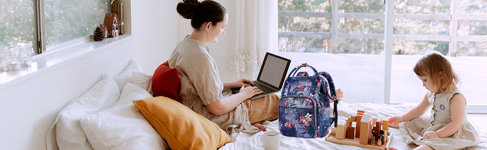 Рюкзак для ноутбука Vankean для жінок, 15.6-16.2 дюйми, з USB-портом, водонепроникний, для роботи/школи/подорожей, квітковий дизайн, темно-синій/червоний