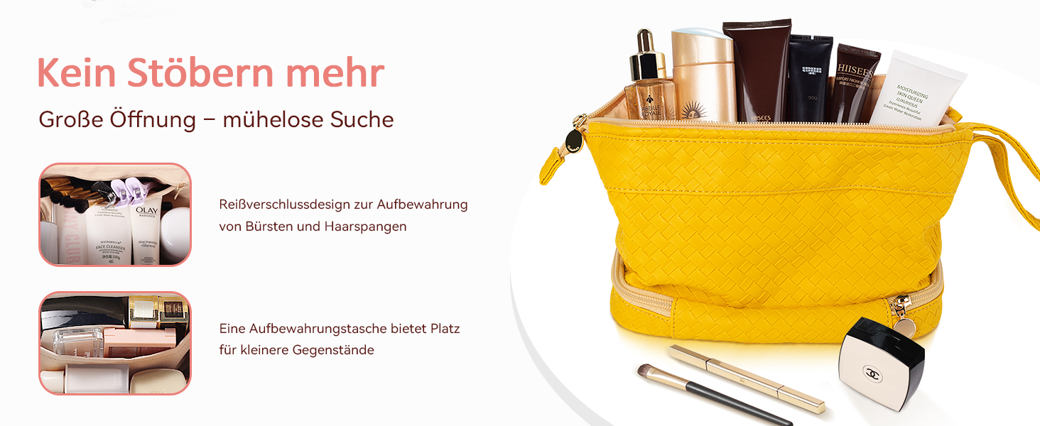 Жіноча косметичка-органайзер для макіяжу велика, водовідштовхувальна, з відділенням для пензлів, для подорожей (B-жовтий)