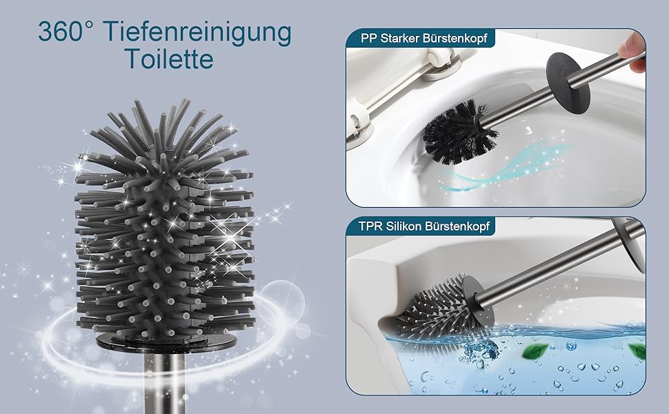 Набір для туалету BVL з щіткою та тримачем, метал, силікон, сірий