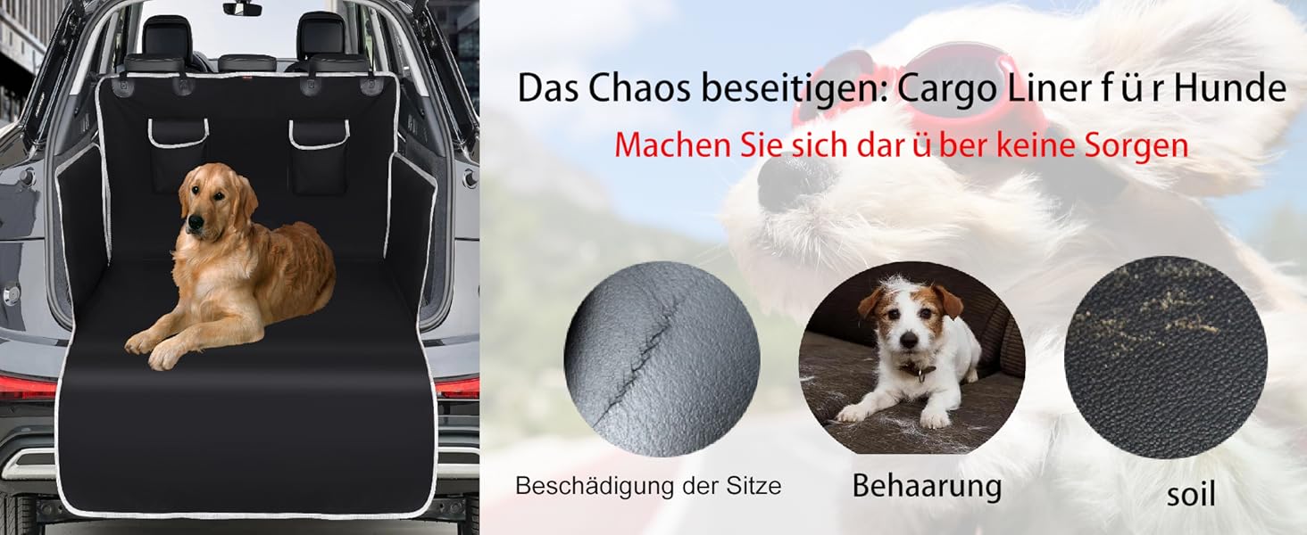 Захист для багажника автомобіля для собак з боковим захистом, ультралегкий та водонепроникний (105x185 см), універсальний для SUV/Kombi/малих автомобілів, міцна собача ковдра з покращеним клямром