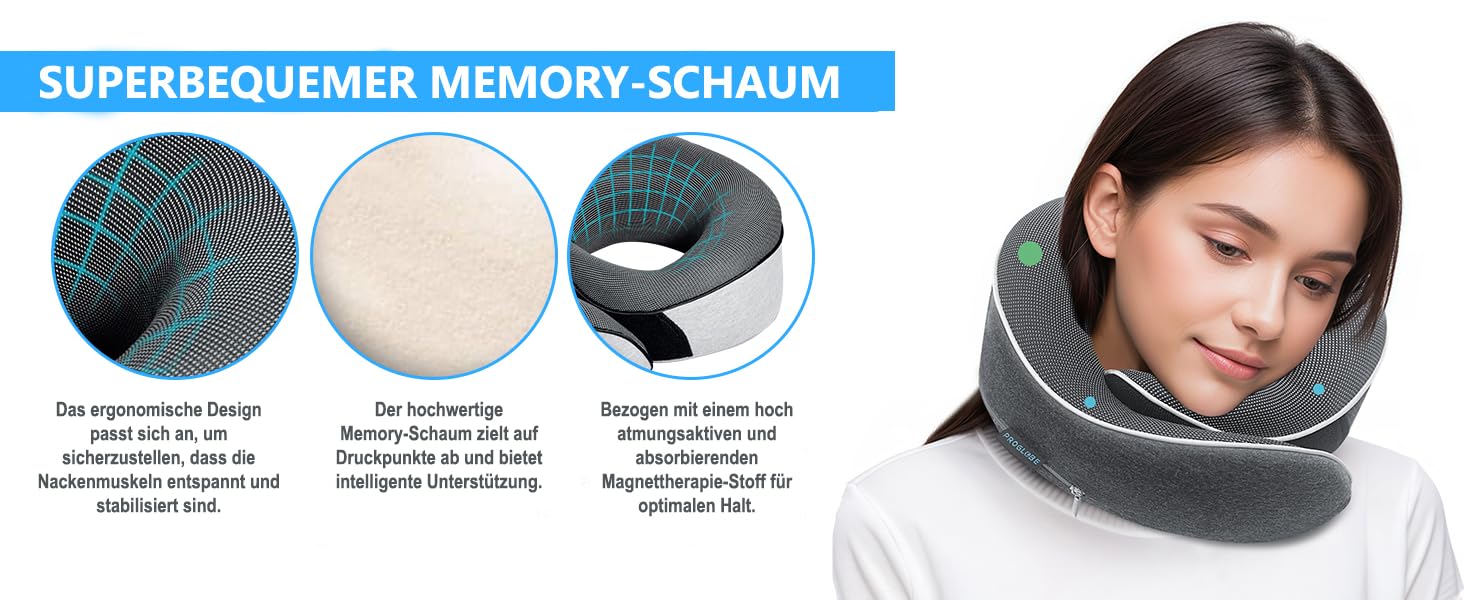 Подушка для шиї Proglobe, 100% Memory Foam, ортопедична, для подорожей (літак, авто, поїзд), з 3D-маскою для сну, сітчаста сумка (темно-сіра)