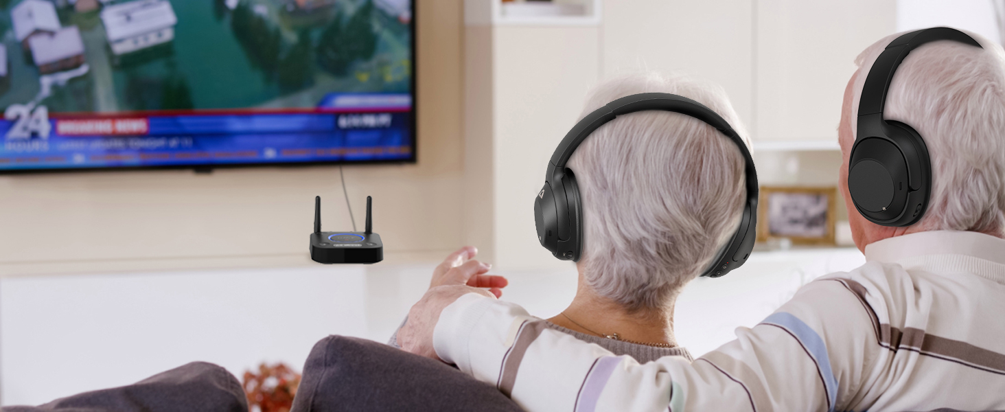 1Mii B06TX Bluetooth 5.2 Передавач для ТВ з aptX HD та низькою затримкою, велика дальність дії, аудіоадаптер для 2 навушників або динаміків, 3,5mm AUX/Оптичний/Коаксіальний вихід, регулювання гучності