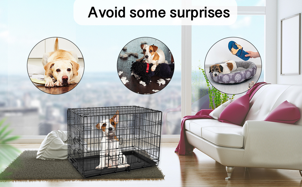 Клітка для собак 91 x 56 x 62 см, складана, з 2 дверцятами, переносна клітка для собак, автоклітка, з піддоном, дротяна клітка для собак