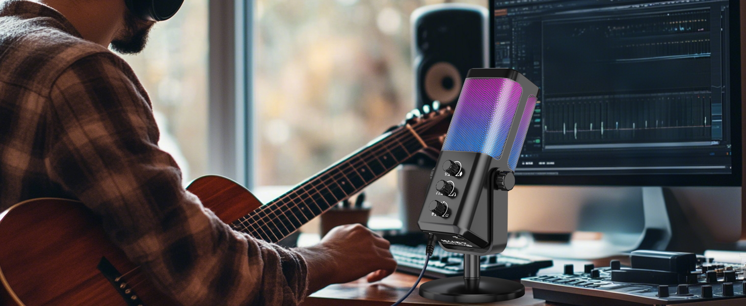 Мікрофон USB для ігор та стрімінгу з RGB підсвічуванням та шумозаглушенням. Підходить для ПК, PS4, PS5, Mac, запису подкастів та ASMR.