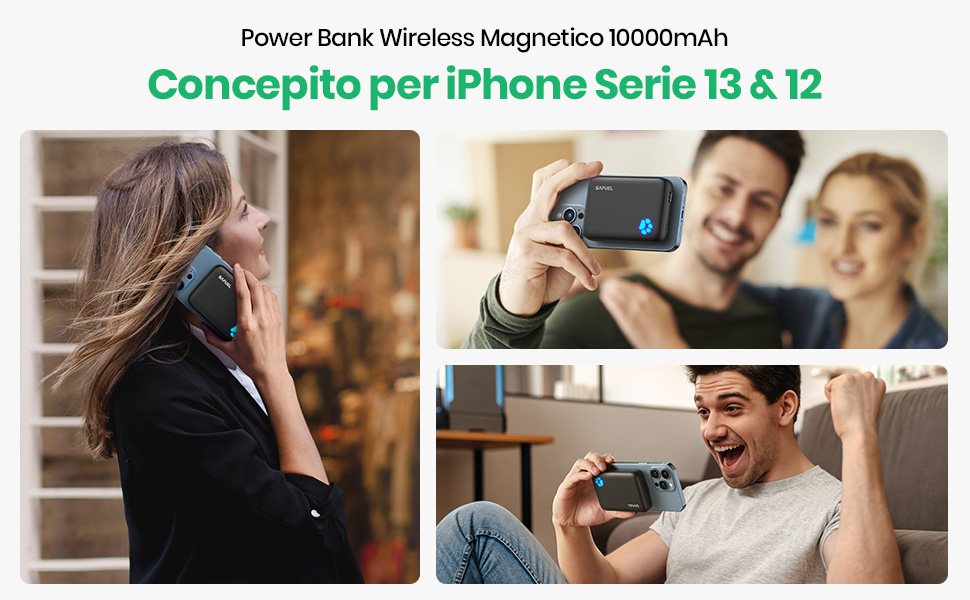 Магнітний повербанк сумісний з чохлом MagSafe, 10000mAh, бездротова швидка зарядка, USB-C вхід/вихід, зовнішній акумулятор для iPhone 15 14 13 12 Pro Max