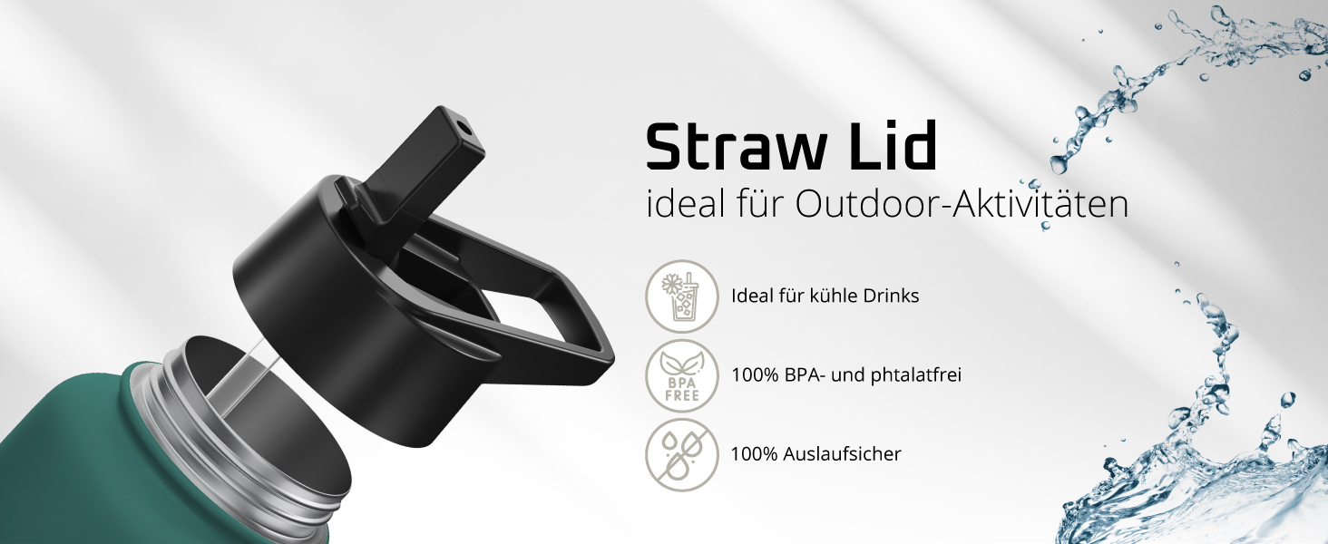 Фляга для води з нержавіючої сталі з трубочкою та інфузером, 3 кришки: BPA-free, не протікає, підходить для газованої води - спортивна фляга, термофляга, ізотермос, для дітей, 680 мл, Sage