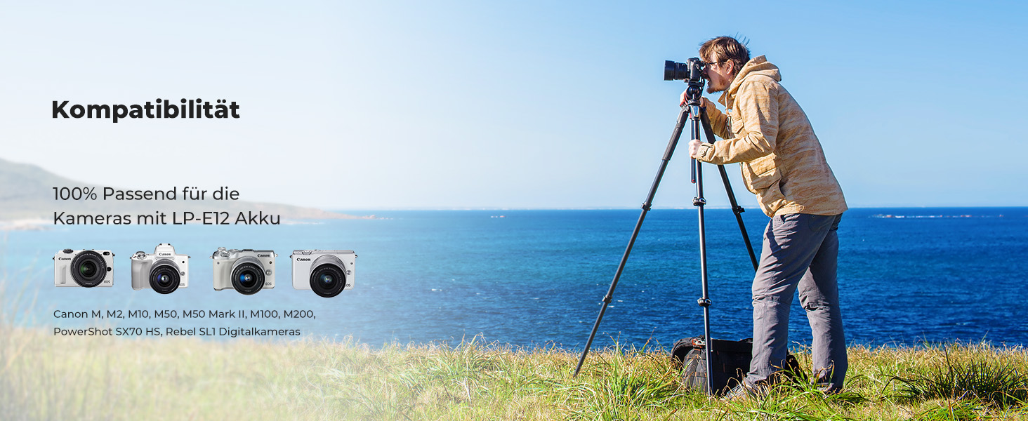 Акумулятор K&F Concept для Canon LP-E12 з зарядним пристроєм, 1100mAh, сумісний з Canon EOS M, M2, M10, M50, M50 Mark II, M1, M100, M200, PowerShot SX70 HS, Rebel SL1