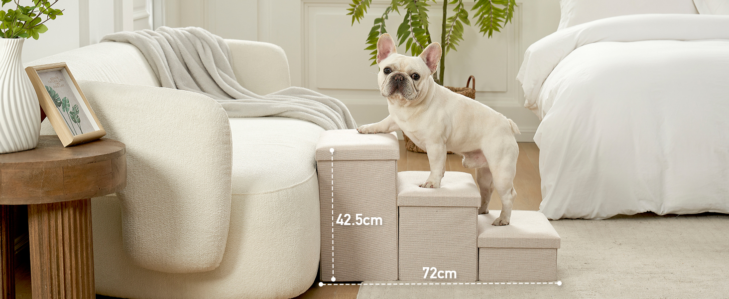 Сходинки для собак маленьких порід зі зберіганням, широкі, складані для ліжка та дивану, з неслизьким покриттям, вологостійкі (4x72x42.5см), розмір 4x72x42.5см (Бежевий, 4, 43x97x56см)