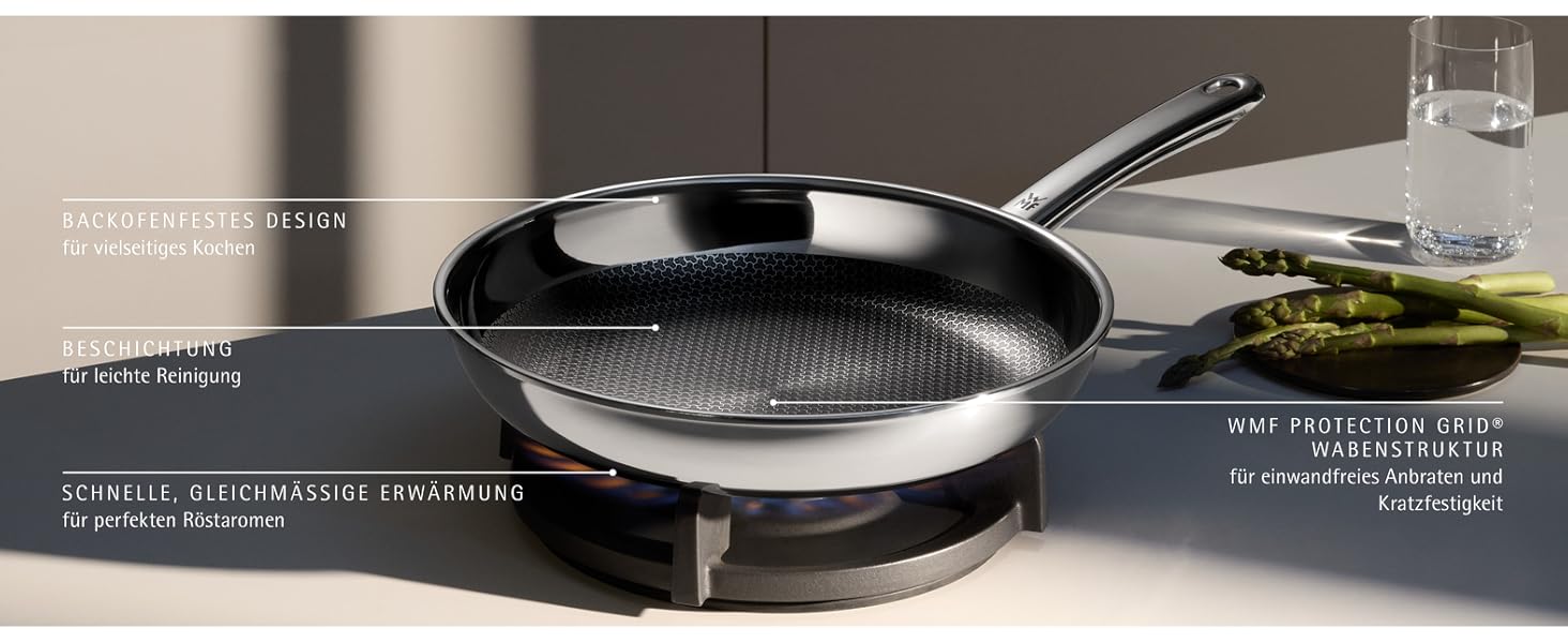 Сковорода WMF Profi Resist 24 см індукційна, для всіх типів плит, антипригарна, нержавіюча сталь, багатошарова, жаростійка