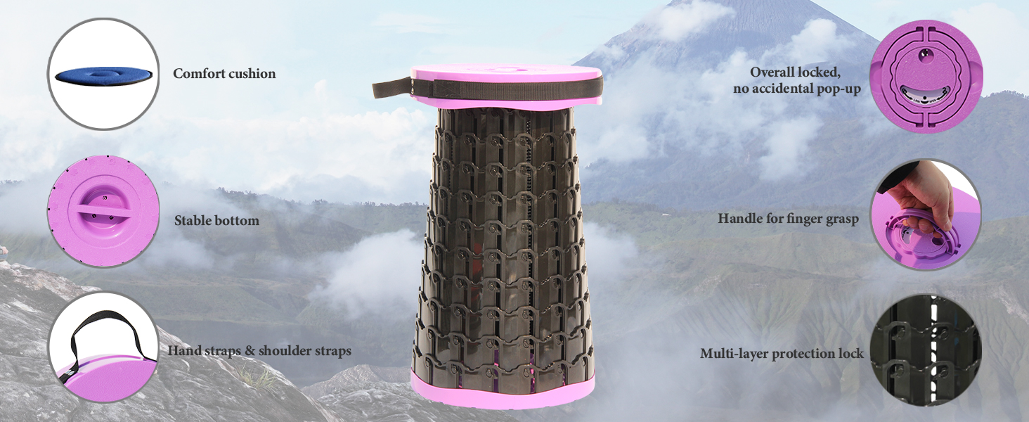 Складаний стілець Upgrade XXL з подушкою, 1000 фунтів, для дорослих, кемпінгу, подорожей (фіолетовий)