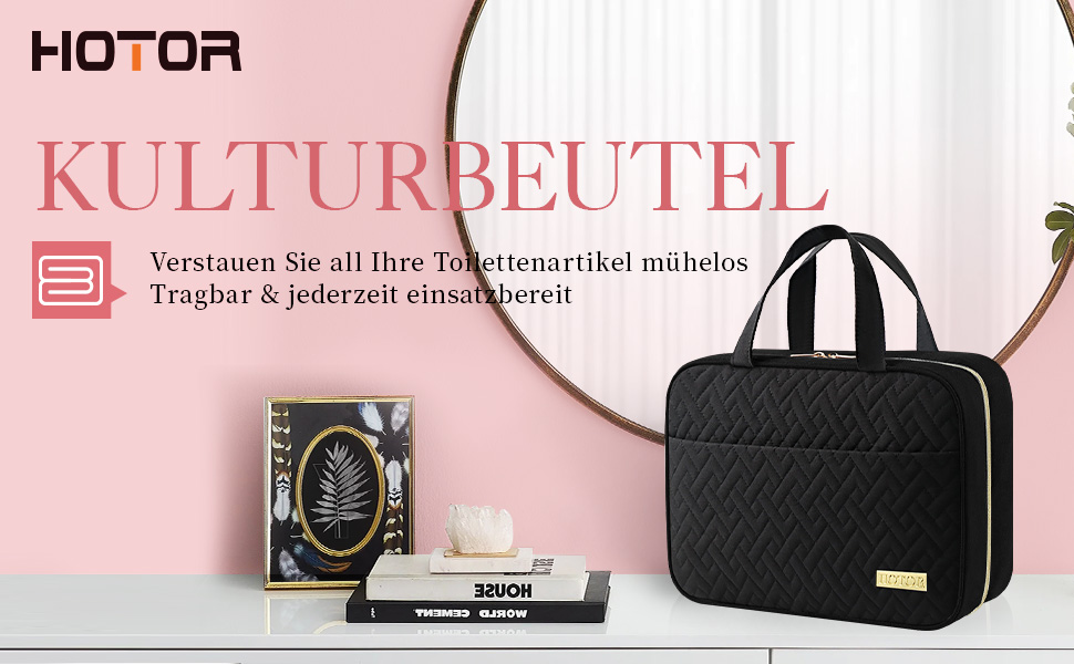 Водонепроникна косметичка для жінок HOTORKulturtasche з гачком – містка сумка для подорожей, 32.0 x 25.0 x 11.0 см, рожева