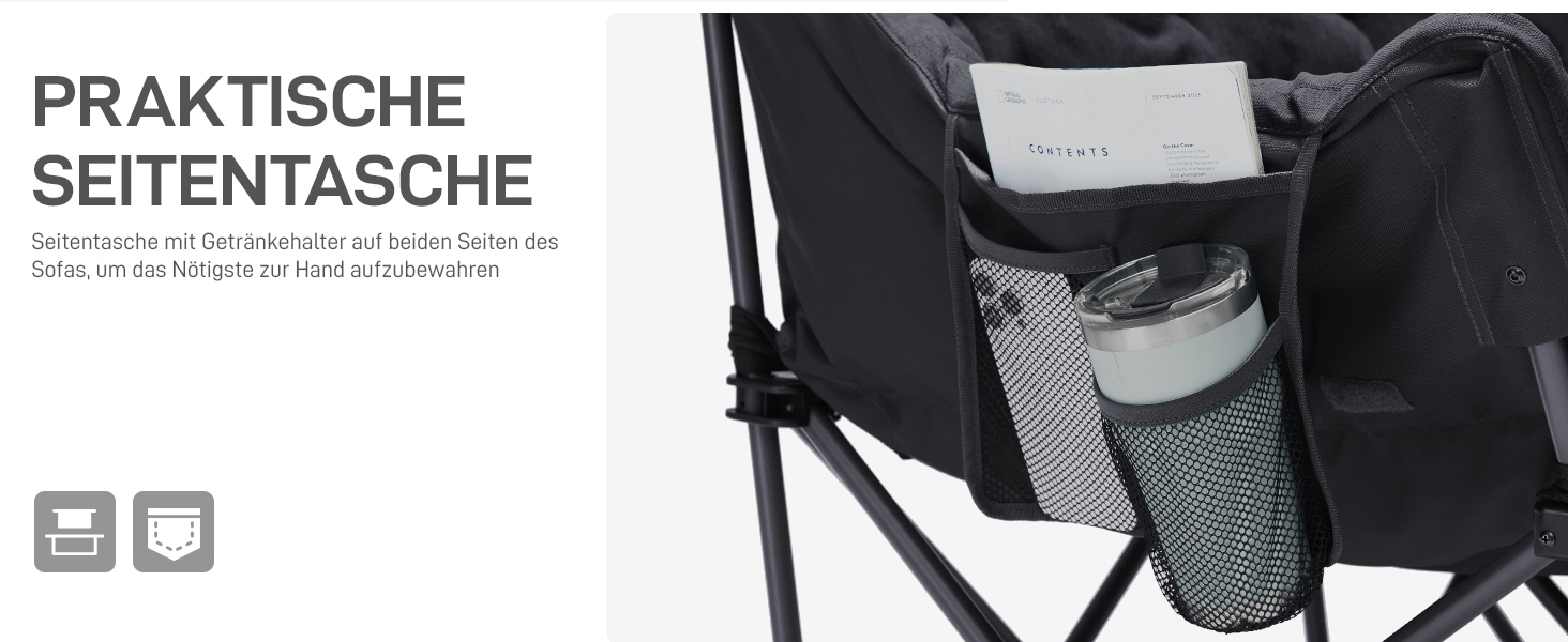 Кампінговий стілець-ліжко EVER ADVANCED для двох осіб, 145 см, сірий, до 400 кг, з високою спинкою, для саду, балкону, кемпінгу