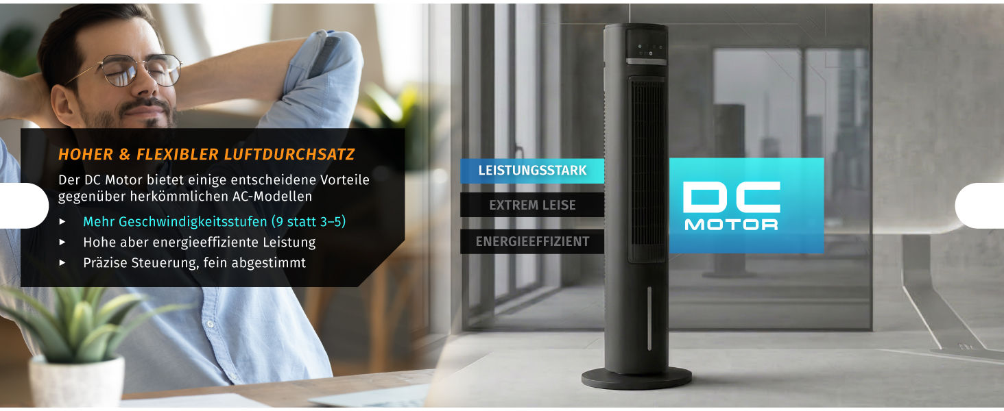 Вентилятор з водяним охолодженням Brandson ECO Design – тихий DC мотор, 9 швидкостей, таймер, іонізація, пульт керування (чорний)