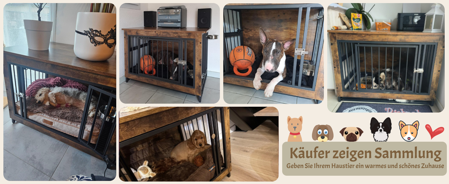 Клітка для собак для дому, дерев'яна собача будка 93x64x58 см, біла. Знімний піддон, 2 годівниці, двері. Для собак середніх та маленьких порід до 40 кг