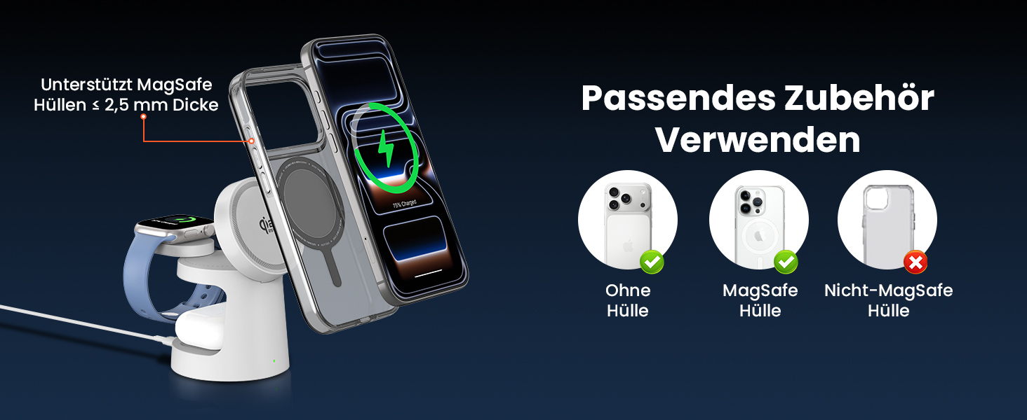 Зарядна станція GEEKERA Qi2.2 25W 3-в-1 з нічником, MagSafe сумісна, для iPhone 12-17, Apple Watch 2-11, AirPods + 45W GaN адаптер (Матовий білий)