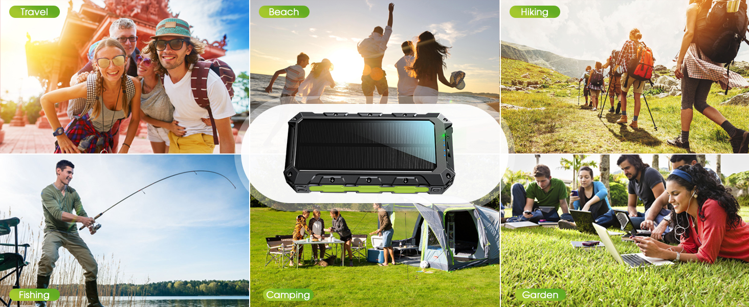 Портативний зарядний акумулятор Power Bank 52800mAh 30W з сонячною панеллю, 7 виходів, ліхтарик, LED дисплей, для кемпінгу та відпочинку на природі, чорно-зелений