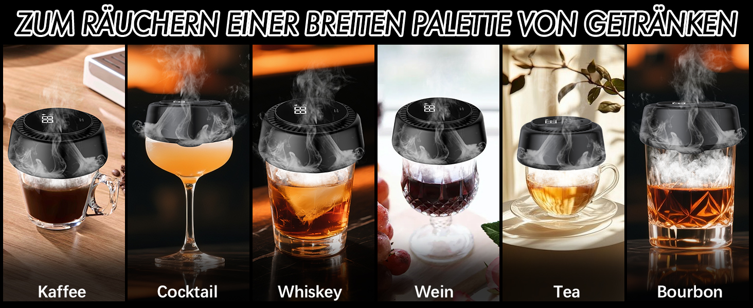 Електричний набір для копчення віскі, коктейльний дим-сет з LED-підсвічуванням, ретро-набір для копчення з 6 дерев'яними чіпсами, USB-C перезарядна аксесуар для віскі та бурбону