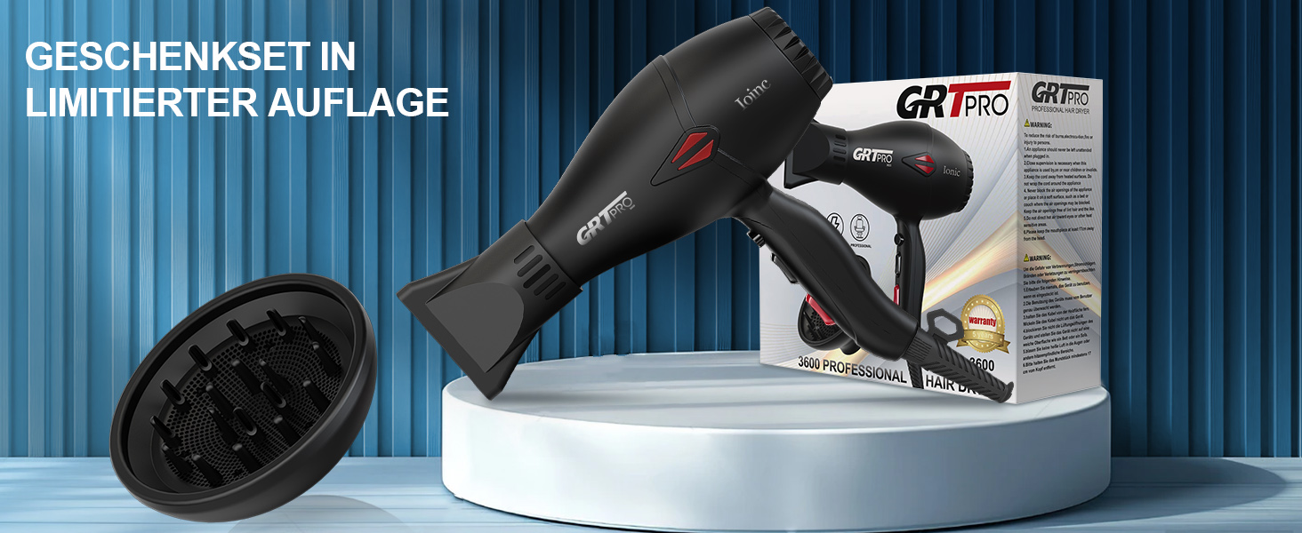 Професійний іонізатор для волосся Profi Föhn 2400W - фен з дифузором, 3 режими, 2 швидкості, охолодження, для дому та салону (матова чорнота)