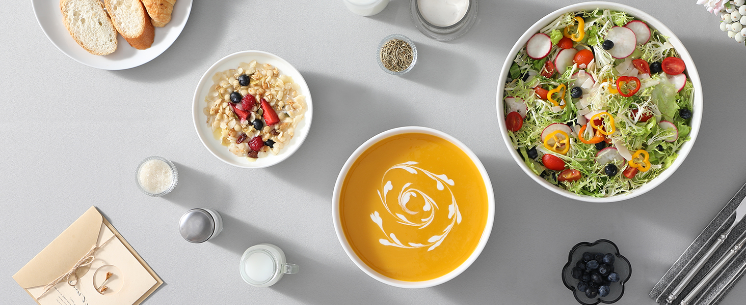 Набір супових та салатних мисок MALACASA Regular Weiß (3шт, 3.4л, 1.8л, 0.8л) з порцеляни. Ідеально для супу, салату, рамену, фруктів та мюслі.