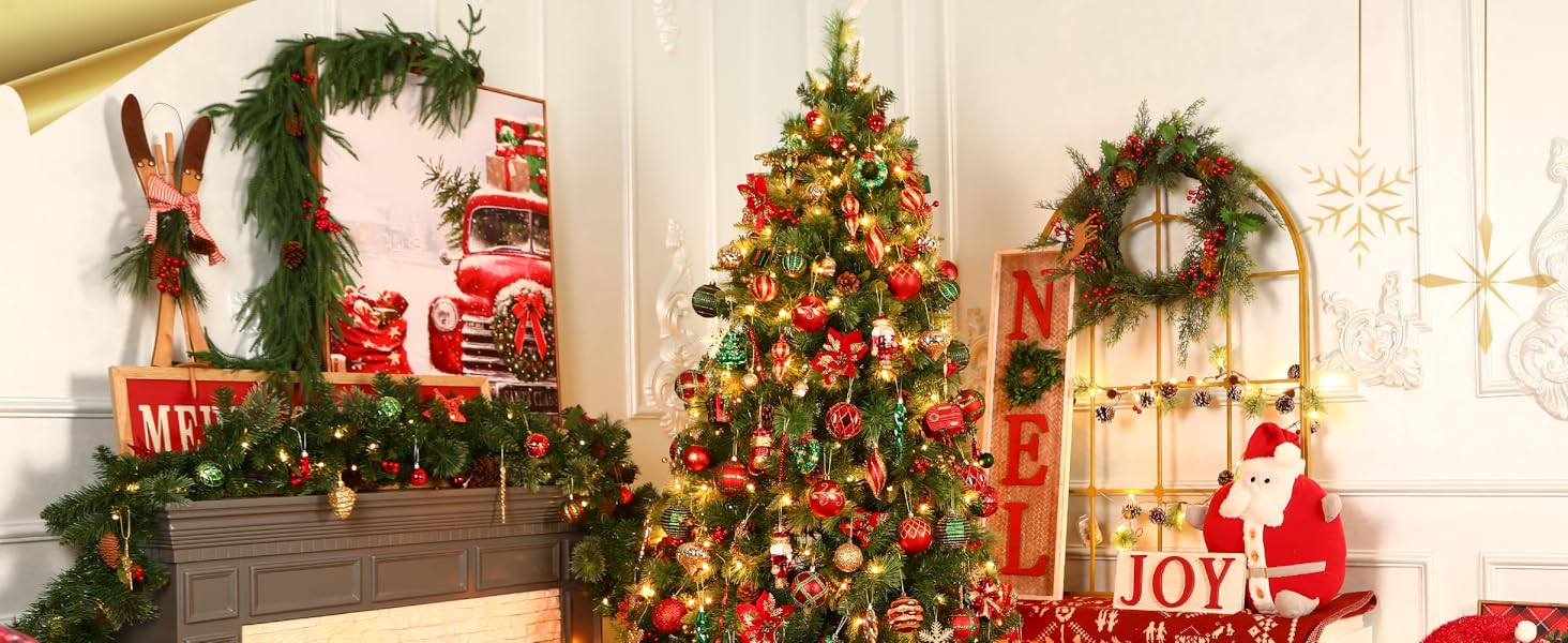 Набір прикрас на ялинку Shareconn 135 шт. - міцні ялинкові кулі з мотузкою, різні розміри та кольори (червоний, зелений, золотий) для декору ялинки в приміщенні та на вулиці