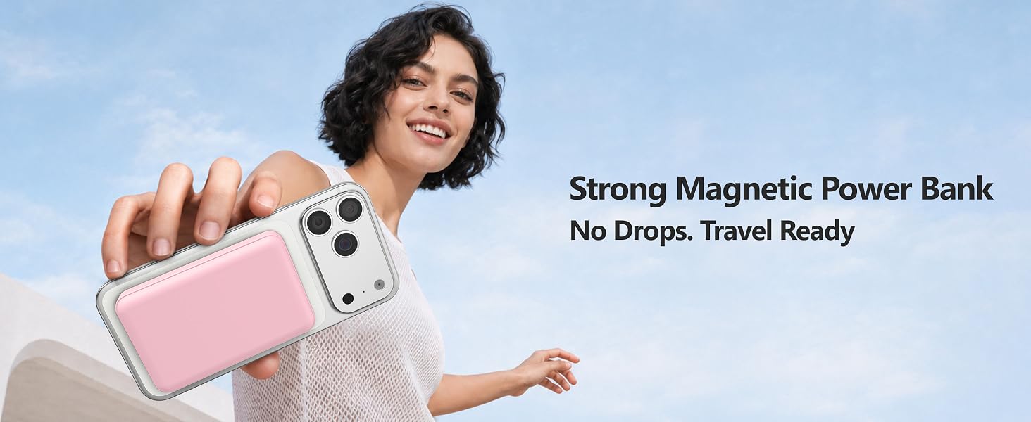 Бездротовий Power Bank AOGUERBE MagSafe 10000mAh, швидка зарядка 22.5W, USB-C, для iPhone 17/16/15/14/13/12 Pro Max, Рожевий