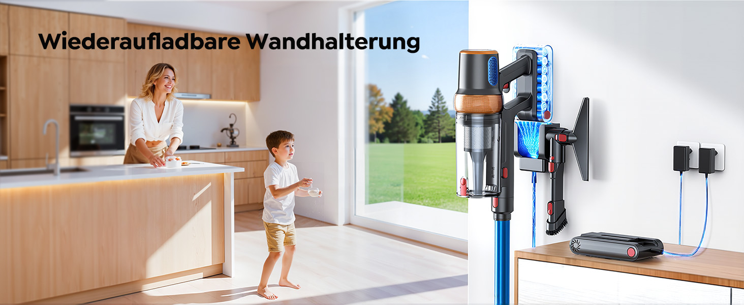 Бездротовий акумуляторний пилосос 600W/50KPA/65хв з док-станцією, для дому та авто, блакитний