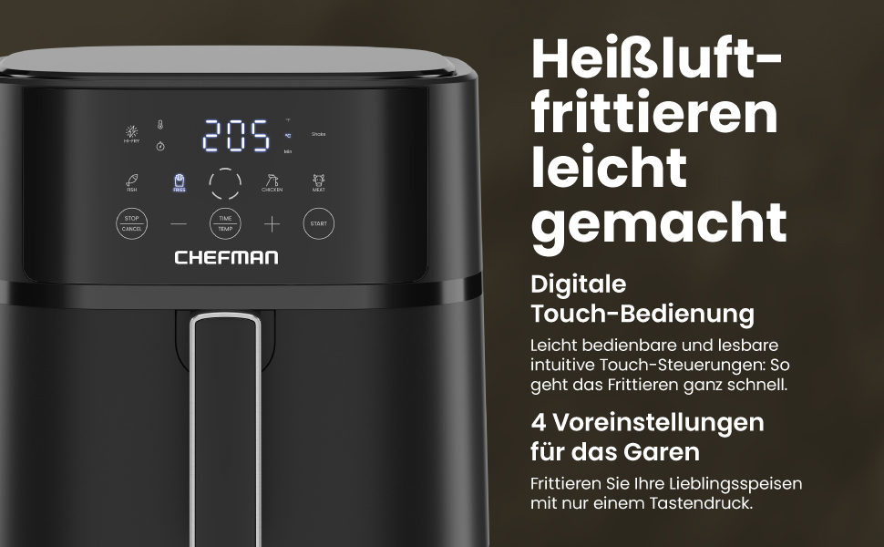 Фритюрниця Chefman 5.7L з Hi-Fry технологією, чорна: швидка, компактна, з антипригарним покриттям та сенсорним керуванням