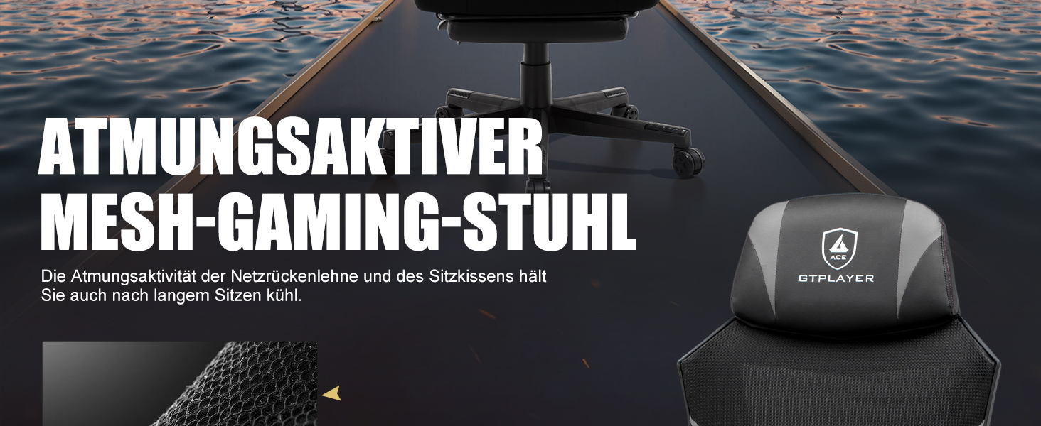 GTPLAYER Геймерське крісло з підставкою для ніг, ергономічне офісне крісло з сітчастою спинкою, тканинне крісло для дому та офісу (Сірий, Large)