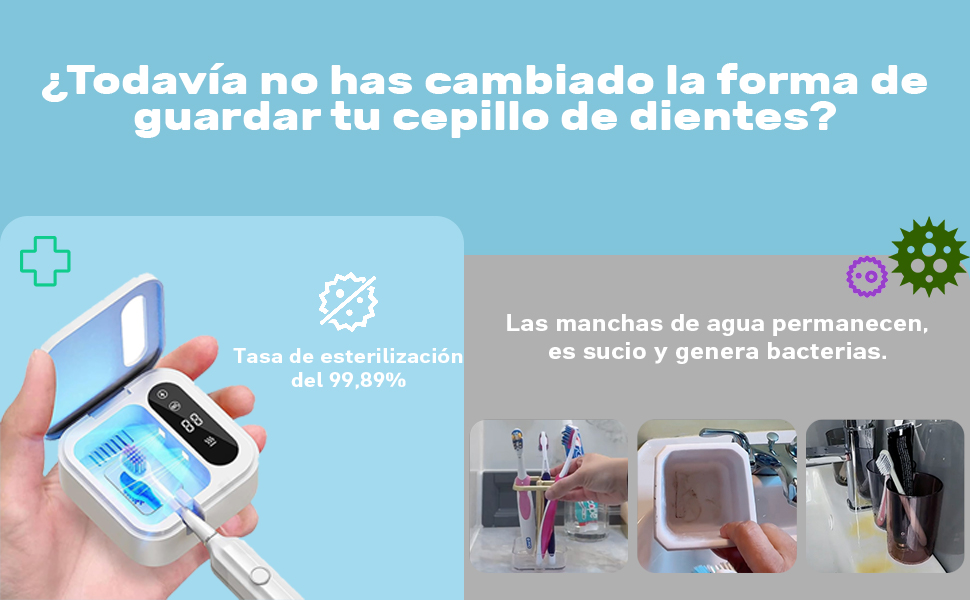 Стерилізатор зубних щіток UV-C та UV-A, настінний тримач з функцією сушіння повітрям, для ванної кімнати, дому та подорожей (білий)