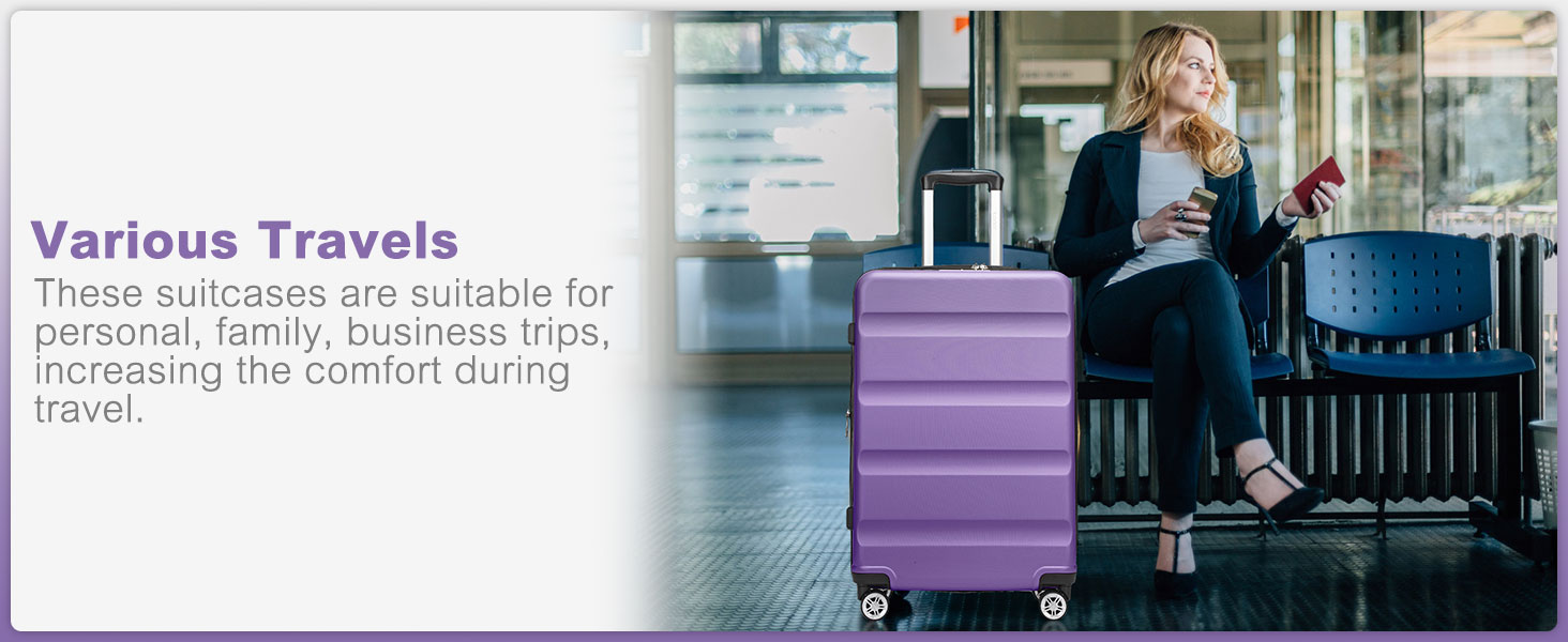 Чемодан-валіза KONO з розширенням, жорсткий, легкий, XL, з TSA-замком та 4 колесами, 75x47.5x29.5 см (M(55x35x22 см), фіолетовий)