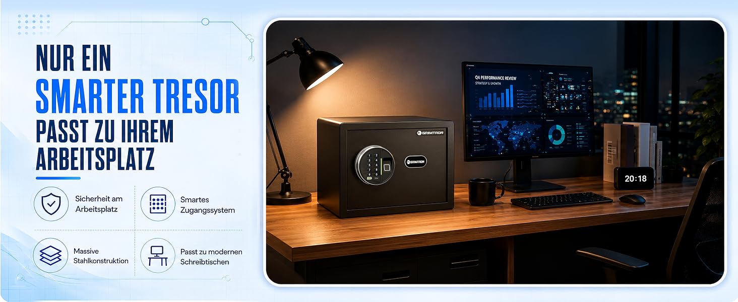 Сейф Grimtron Tresor 22Л з біометричним сканером відбитка пальця, LED-підсвіткою та посиленими дверима 42 мм, чорний