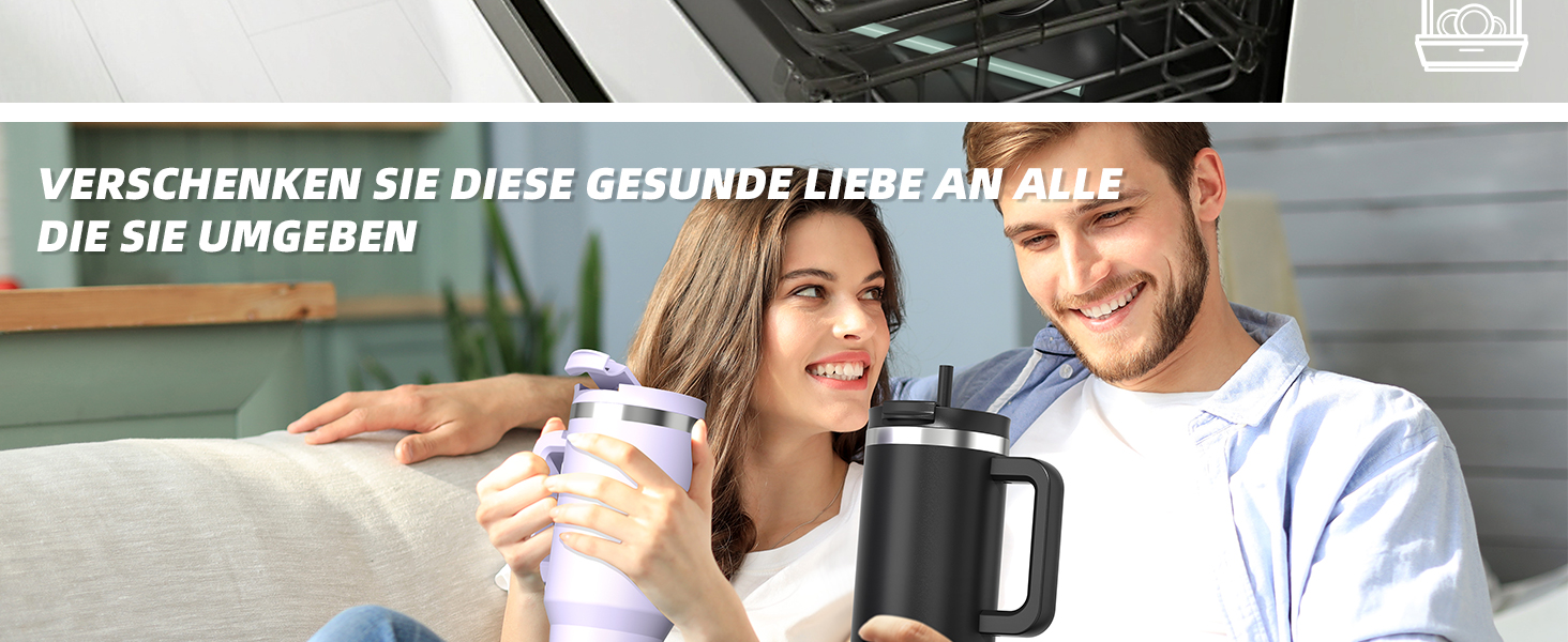 Термокружка WATERSY 1.2L з 2 трубочками, витокозахисний термос для кави To Go, вакуумна ізоляція, без BPA, ретро-зелений