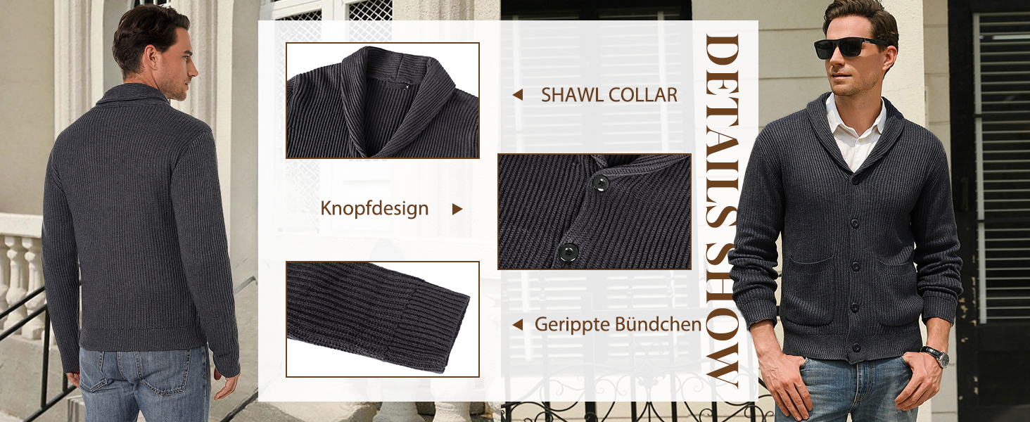 iClosa Кардиган чоловічий з V-подібним вирізом, легкий, в'язаний, з ґудзиками, чорний (Y-schwarz), XL