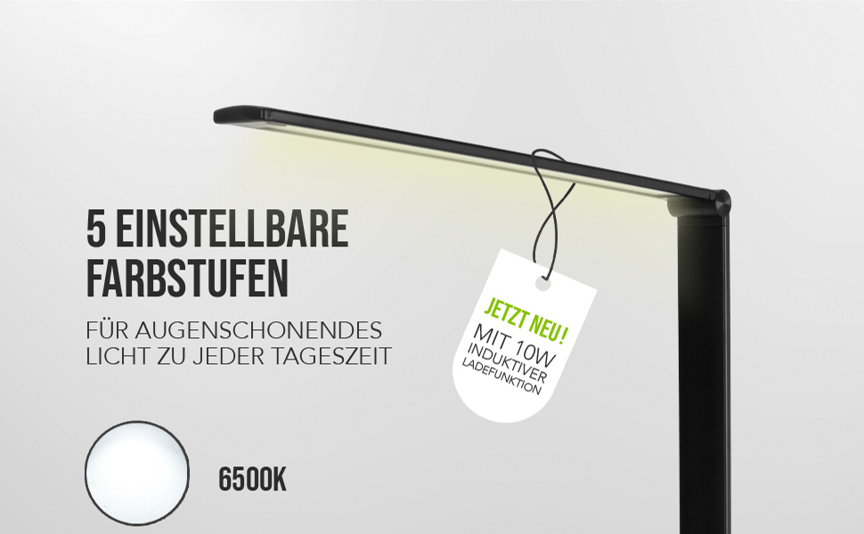 SMARTIVE LED лампа настільна з бездроговою зарядкою - офісна лампа з 10W бездротовою зарядкою, регульоване світло, USB вихід, чорний колір