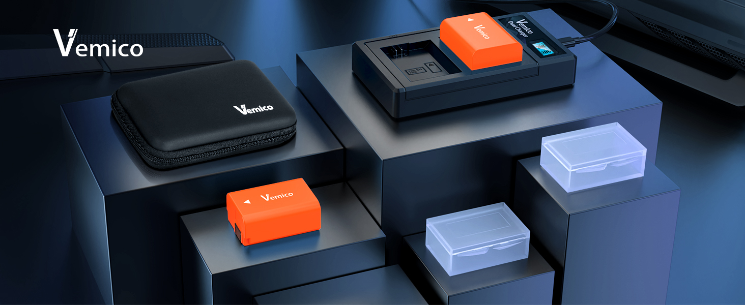 Зарядний пристрій Vemico NP-FW50 для акумуляторів Sony, 2 шт. 1200mAh, LCD, Dual, сумісний з Alpha A6000, A6400, A6300, A6500, A7II, A7RII, A7SII, A7S2, A7R, A7R2, A55, RX10
