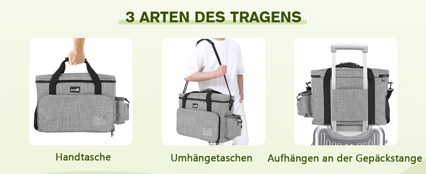 Переносна сумка для собак Pecute, велика переносна сумка для тварин, з 2 кишенями та 2 мисками для собак, сумка для подорожей з собакою, для поїздок, кемпінгу або щоденних прогулянок, сірого кольору 42 * 18 * 30 см, Класична L (42*30*18 см)