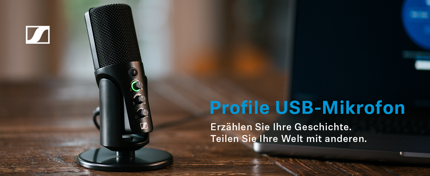 Sennheiser Profile USB мікрофон: конденсаторний мікрофон з USB-підключенням для подкастів та стрімінгу. В комплекті: стійка та кабель USB-C 1.2м. Чорний (700065)