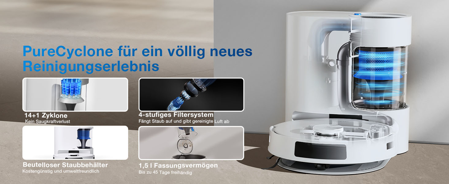 Робот-пилосос ECOVACS DEEBOT N20 Plus з функцією миття, 8000Pa, PureCyclone Station, без мішка, захист від заплутування волосся, до 300 хв роботи, білий