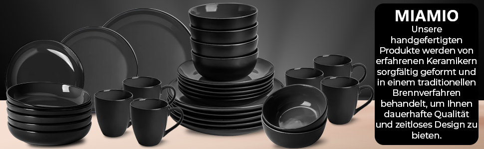 MIAMI - 6 x 350 ml Coffee Cups/Coffee Mugs Set - Set of 6 Modern Cups - Le Papillon Collection (Black)