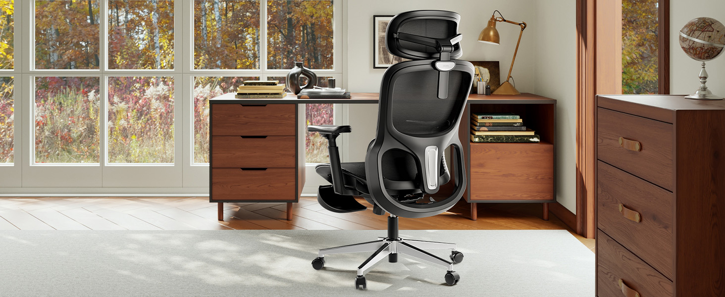 Hbada P2 Air Ergonomic Office Chair with 3D Lumbar Support, Adjustable Headrest & Armrests, Mesh Back, for Home & Office - Black (Luxury Edition)