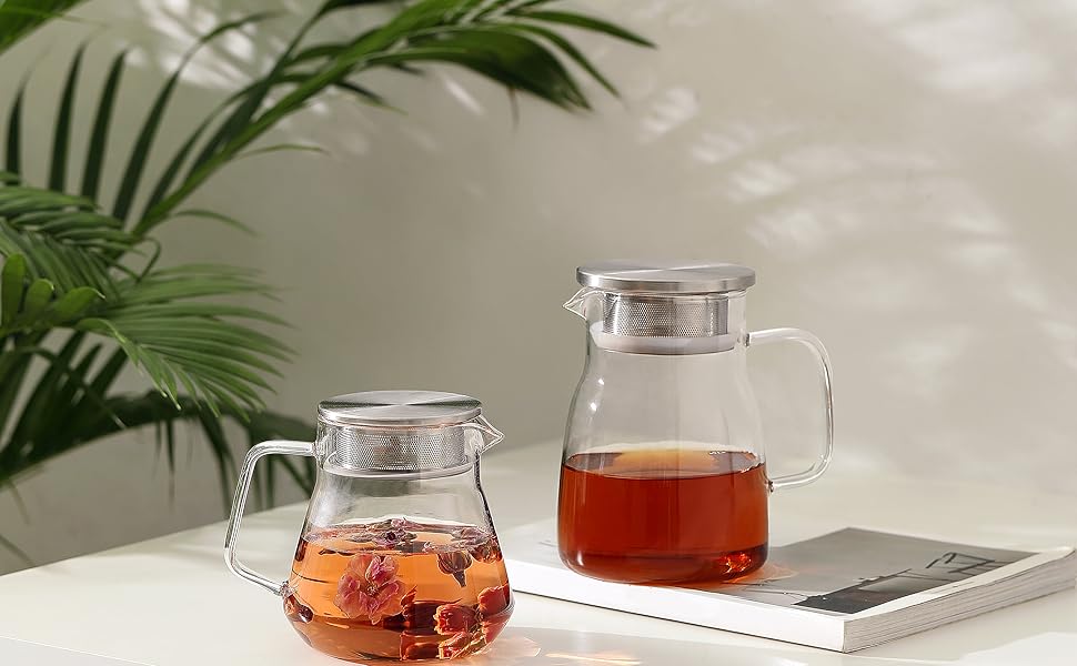 Скляний чайник CNGLASS з кнопкою One-Touch, 600 мл, з фільтром із нержавіючої сталі, термостійкий заварник для листового чаю, прозорий