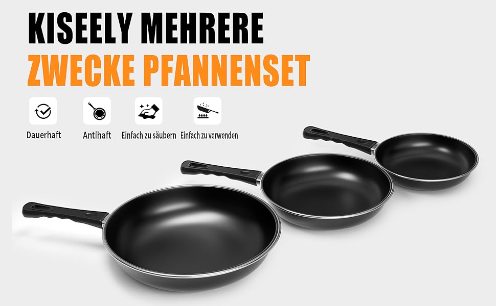 Набір сковорідок Pfannenset: 24см, 26см, 30см. 3 шт. Сковорода для омлетів, стійка до нагріву, без PFAS, для всіх типів плит, включаючи індукцію (SV2)