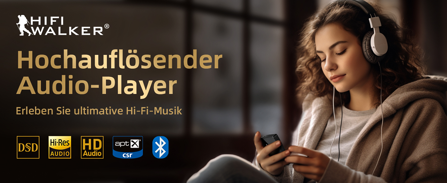HIFI WALKER H2 MP3 плеєр з Bluetooth 5.2, DSD DAC Hi-Res FLAC плеєр, 64GB пам'яті, розширюваний до 512GB