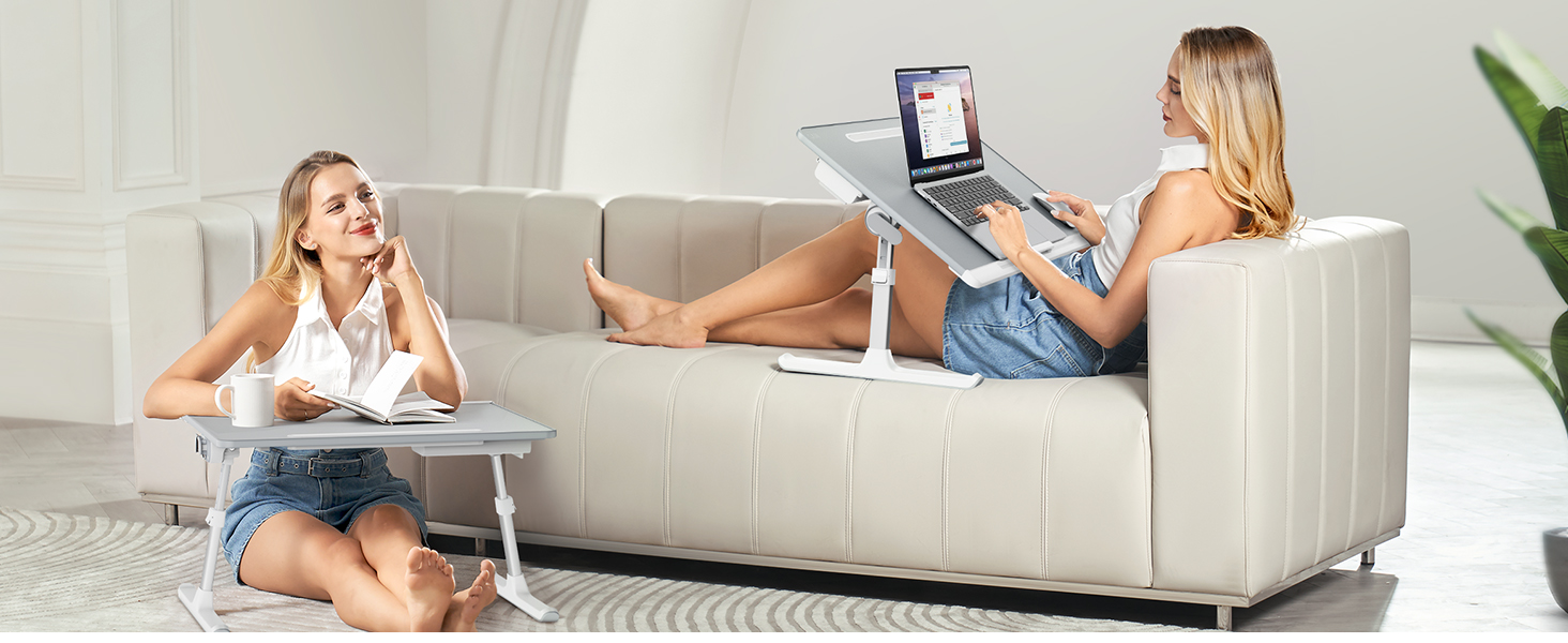 Столик для ноутбука SAIJI 60x45 см, регульована висота, з підставкою для книг, ящиком та кріпленням для планшета. Ідеально для роботи, читання та сніданку.