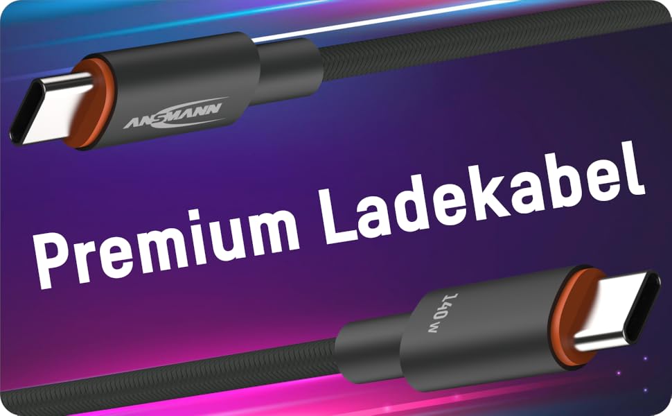 Кабель Ansmann USB-C для швидкої зарядки смартфонів, планшетів, ноутбуків (до 140W), 60 см